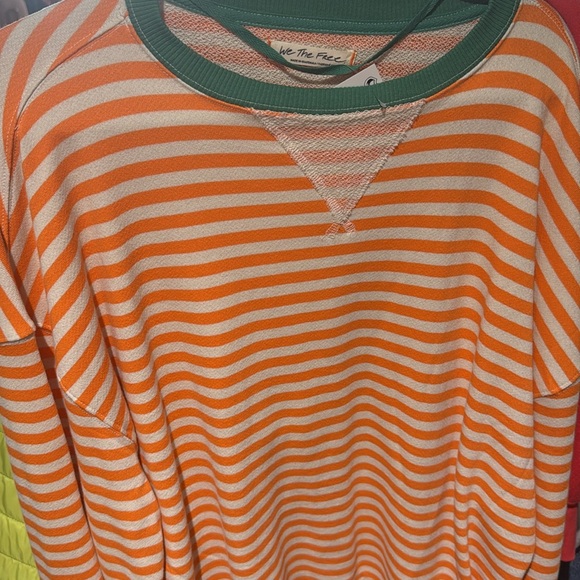 BRAND NEW FREE PEOPLE CLASSIC STRIPE OVERSIZED CREWNECK, ORANGECOMBO, SIZE SMALL - Picture 7 of 7